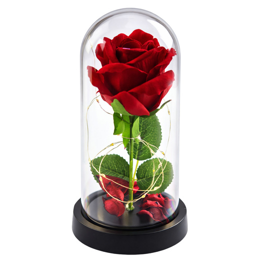 Wieczna Róża w Kopule z Oświetleniem LED Czerwona 21x11cm