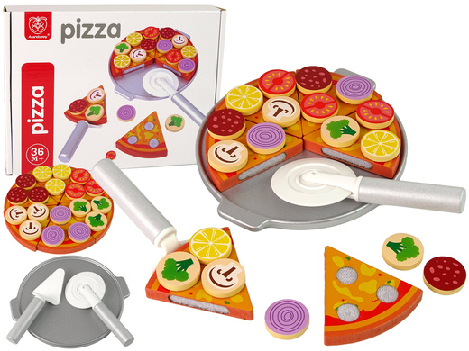 Zestaw Pizza Drewniana Układanka Rzepy Akcesoria 