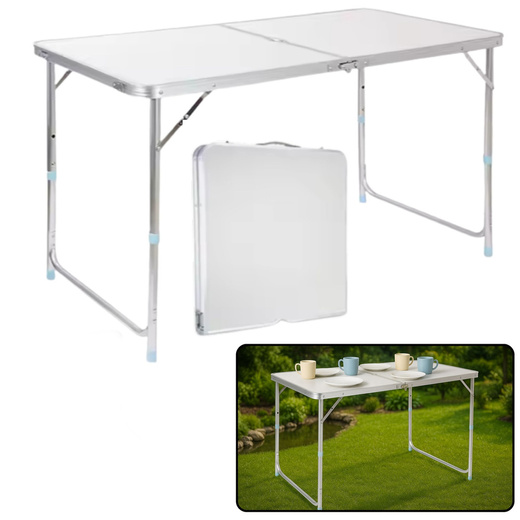 Stół Turystyczny Kempingowy Składany Regulowany Aluminiowy Biały 120x60cm 