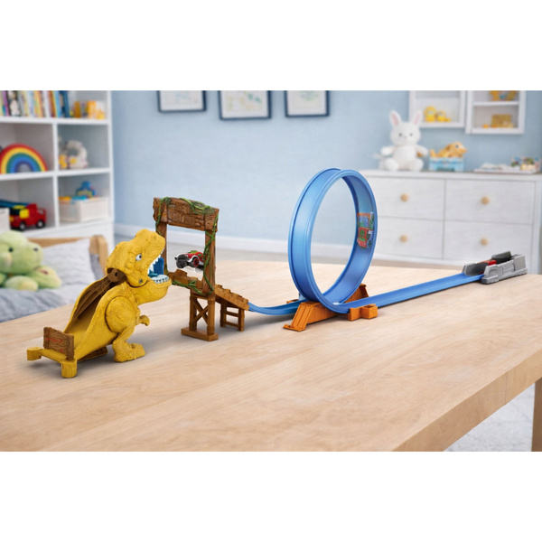 Zestaw Samochodowy Tor Katapulta Wyrzutnia Dinozaur