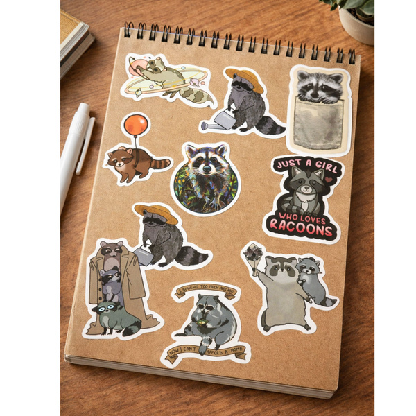 Zestaw Naklejki Z Szopem Dekoracyjne Różne Motywy 50 szt. 7-8 cm 