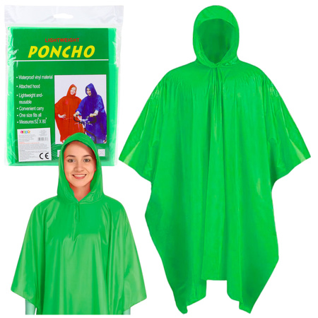 Płaszcz Peleryna Przeciwdeszczowa Wielokrotnego Użytku Zielona 132 x 203 cm