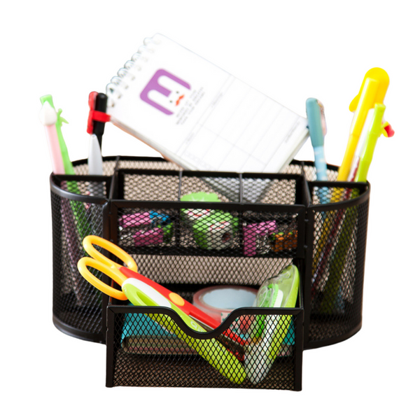 Pojemnik Organizer Na Przybory Biurowe Metalowy Z Szufladą Czarny 