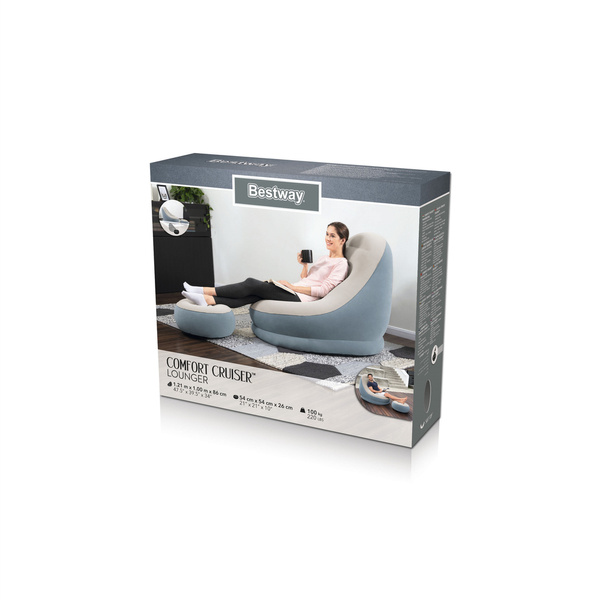 Dmuchany Fotel Z Podnóżkiem 122 x 94 x 81 cm Bestway 75053 Niebieski 