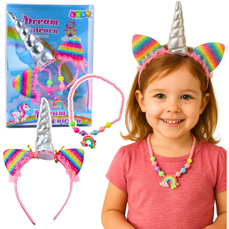 Zestaw Opaska Jednorożec Uszy Róg Naszyjnik Kolorowe