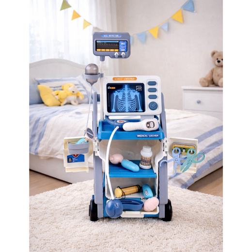 Zestaw Małego Doktora Wózek Medyczny RTG EKG Światła Niebieski 16 el.