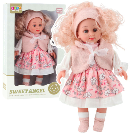 Lalka Sweet Angel W Różowej Sukience W Kwiatki Bezrękawnik Opaska 36cm 