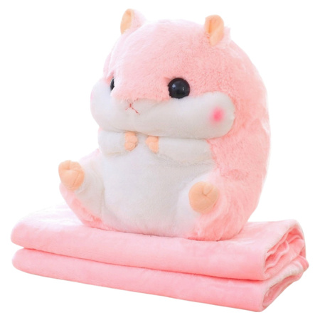 Pluszowy Chomik Ogrzewacz Do Rąk Koc 190 x 100 cm 3w1 Różowy 35cm 