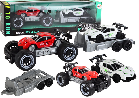  Auto Terenowe Czerwone Laweta Pojazd Sportowy Zestaw 