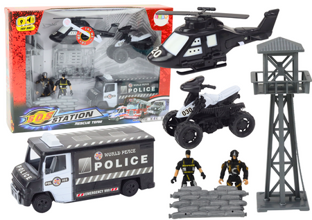 Zestaw Policyjny Wóz Quad Figurki Helikopter Światła Dźwięki 