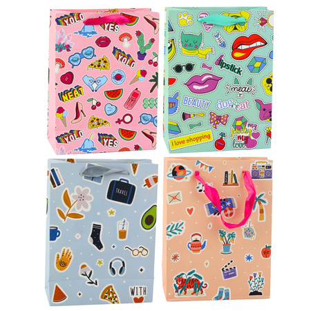 Torba Prezentowa Naklejki Kolorowe Znaczki  23 x 18 x 10,5 cm