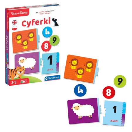 Gra edukacyjna Cyferki Matematyka Uczę się Bawiąc Język Polski Angielski Clementoni 50767