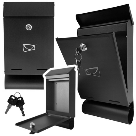 Skrzynka Pocztowa Na Listy Gazety Stal Ocynkowana Czarna 32,5x22,5x9,5cm 