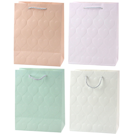 Torba Prezentowa Elegancka Tłoczone Serca Pastelowa 23 x 18 x 10,5 cm