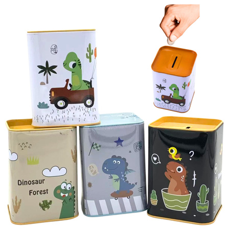 Skarbonka Dinozaur W Samochodzie Nauka Oszczędzania Metalowa 11x8cm 