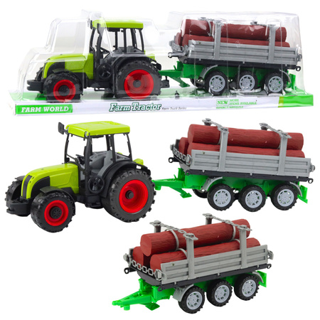 Traktor Rolniczy Farmerski Z Przyczepą Do Drewna Kłody Zielony 47cm 