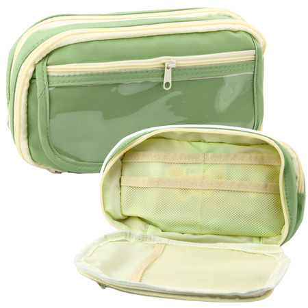 Piórnik Szkolny Dwukomorowy Z Kieszonkami Pojemny Zielony 22cm 