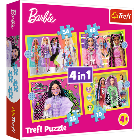 Puzzle - 4w1 (35, 48, 54, 70) - Wesoły świat Barbie - Trefl 34626