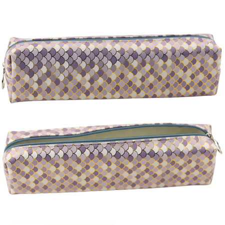 Piórnik Szkolny Łuski Szary Błyszczące Złote Elementy 