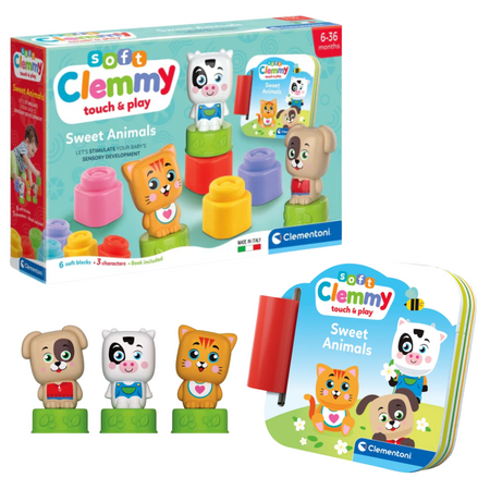 Clemmy Słodkie Zwierzaki Kotek Piesek Krówka Klocki Książeczka Clementoni 17849