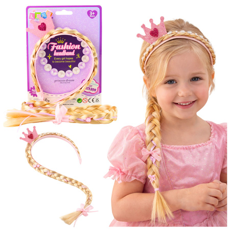 Opaska Z Długim Warkoczem Różowa Wstążka Diamenty Korona 50 cm 