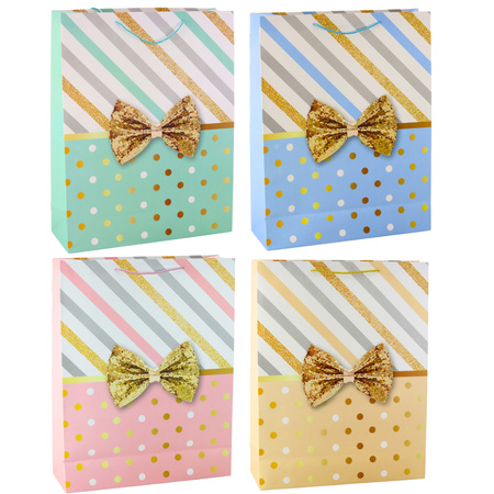 Duża Torba Prezentowa Z Kokardą Złote Zdobienia 55 x 43 x 15cm 