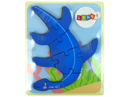 Drewniane Puzzle Dinozaur Pterodaktyl Różowy Pliosaurs Niebieski 