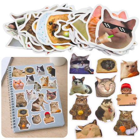 Zestaw Naklejki Koty Memy Dekoracyjne Różne Motywy 50 szt. 7-8 cm