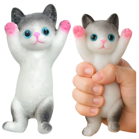 Gniotek Sensoryczny Miękki Kotek Leżący Sierść Biało-Szary 13 x 6,5 cm 