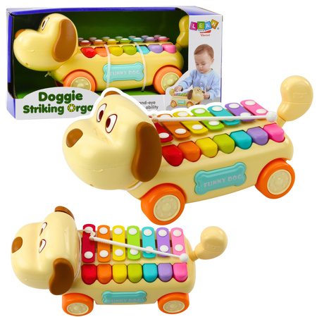 Jeżdżący Piesek Cymbałki Ruchome Uszy Ogon Pałeczka Na Sznurku 