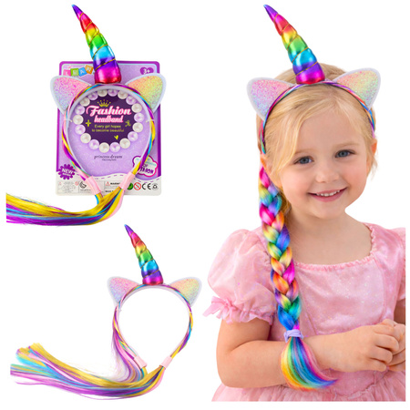 Opaska Z Rogiem Jednorożca Kolorowe Włosy Do Plecenia Warkoczy 