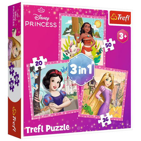 Puzzle - 3w1 (20, 36, 50) - Piękne kwiaty - Disney Princess - Trefl 34875