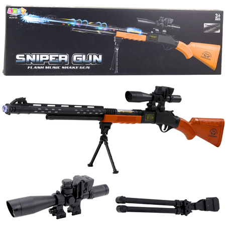 Karabin Snajperski Zabawkowy AK-528 Celownik Statyw Światła Dźwięki 