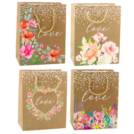 Torba Prezentowa Napis Love Kwiaty 23 x 18 x 10,5 cm 