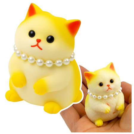 Gniotek Sensoryczny Miękki Kotek Z Perłami Biało-Żółty 7,5cm 