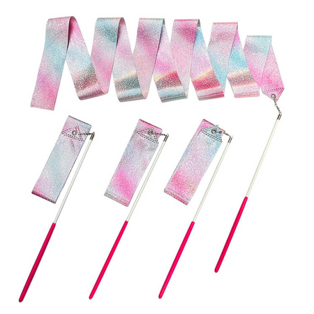 Wstążka Gimnastyczna Do Tańca Ćwiczeń Róż Fiolet Błękit Błyszcząca 205x5cm