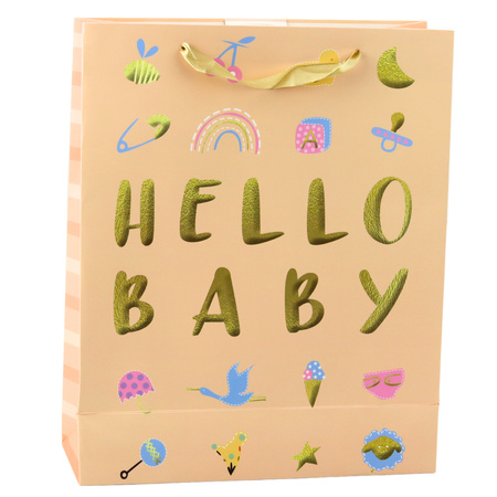 Torba Prezentowa Dla Dziecka Hello Baby Brzoskwiniowa 32 x 26 x 10cm