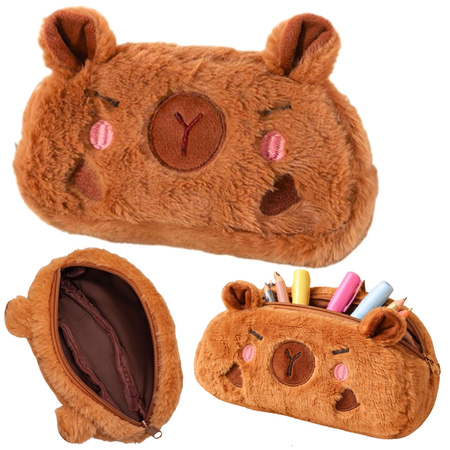 Pluszowy Miękki Piórnik Kapibara Jednokomorowy Brązowy 19 x 10 cm 