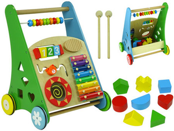Pchacz Drewniany Sorter Kolorowy Figury Geometryczne Cymbałki Koraliki 