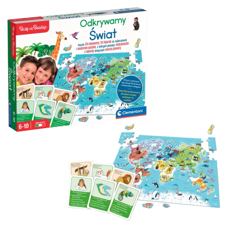 Gra edukacyjna Puzzle Quizy Zwierzęta Odkrywamy Świat Uczę się Bawiąc Język Polski Clementoni 50779