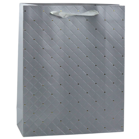 Torba Prezentowa Papierowa Szara Elegancka Złote Kropki 32 x 26 x 10cm