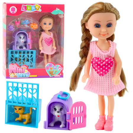 Mini Lalka Z Akcesoriami Wózek Kotki Zestaw Laleczka Różowa 