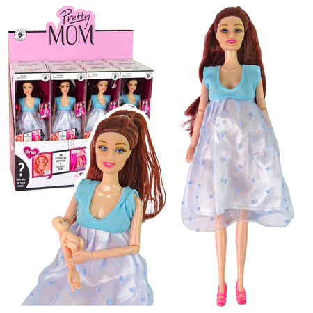 Lalka W Ciąży Mama Niemowlę Otwierany Brzuch Niebieska Sukienka 30 cm 