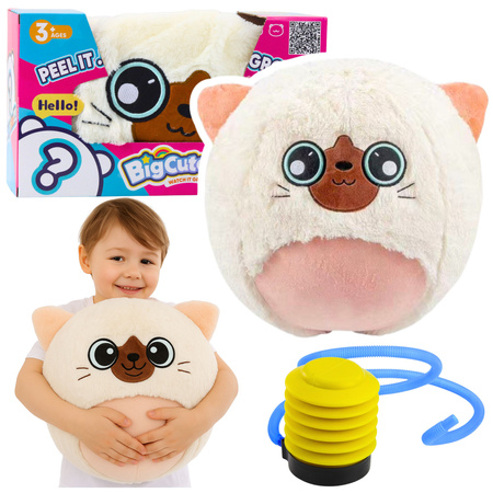 Piłka Do Skakania Rosnąca Pluszowa Kotek Biały Pompka 50 cm 