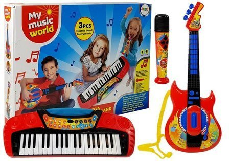 Zestaw Muzyczny 3 w 1 Gitara Keyboard Mikrofon 
