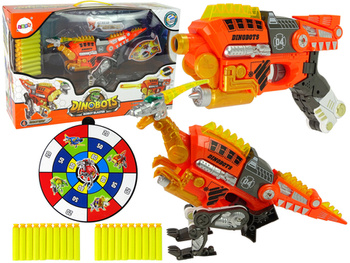 Dinobots 2w1 Dinozaur Pistolet na Strzałki Pomarańczowy Velociraptor Tarcza
