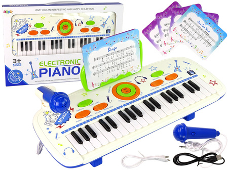 Elektryczne Pianino Keyboard Dla Dzieci Niebieski Nuty USB MP3