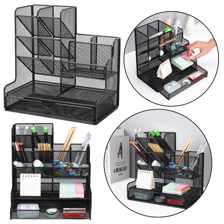 Pojemnik Organizer Na Przybory Biurowe Metalowy Czarny 
