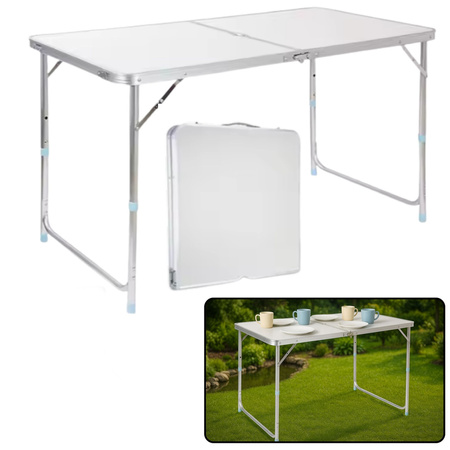 Stół Turystyczny Kempingowy Składany Regulowany Aluminiowy Biały 120x60cm 