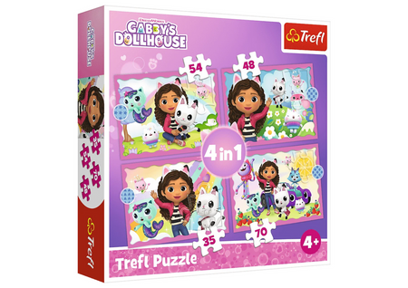 Puzzle - 4w1 (35, 48, 54, 70) - Przygody Gabi - Koci Domek Gabi - Trefl 34620